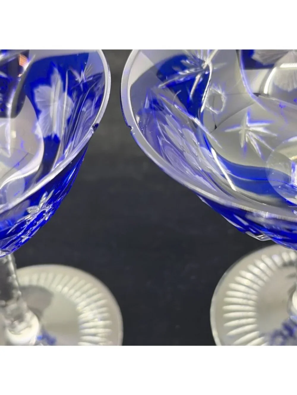 Vintage Ajka Marsala Cobalt Blue Cut to Clear Sherbet Champagne Coupe Set of 2